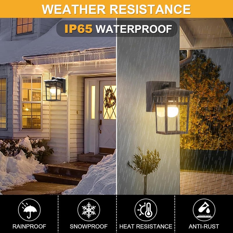FANDBO 2 حزمة أضواء الشرفة مع مآخذ GFCI، إضاءة خارجية من الغسق إلى الفجر، تركيبات إضاءة خارجية مثبتة على الحائط، مصابيح حائط من الألمنيوم المقاومة للماء للمنزل والفناء والمرآب والباب الأمامي، مصابيح LED بقوة 9 واط متضمنة (ORB) - Image 5